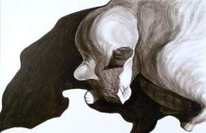 Cat shadow, Dog Studies, high contrast black acrylic painting, Elizabeth Lisa Petrulis