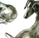 Curves, Dog Studies, high contrast black acrylic painting, Elizabeth Lisa Petrulis