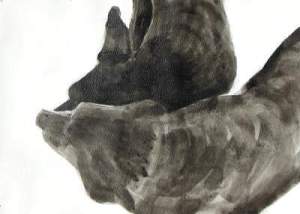 Merge, Dog Studies, High contrast black and white acrylic painting, Elizabeth Lisa Petrulis