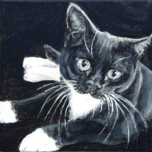 Melvin, 2019, black and white acrylic on canvas, 6" x 6", Elizabeth Lisa Petrulis