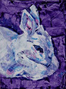 Bunny Study 1, 2021, a small color and knifed acrylic painted rabbit portrait, by Elizabeth Lisa Petrulis