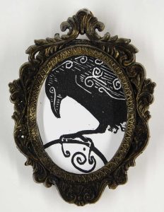drape (crow series), 2024, water soluble block print ink on paper, variable edition 1/3, at 3 5/8” x 2 7/8” (vintage metal oval frame 6 ½” x 4 1/8”), Elizabeth Lisa Petrulis