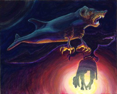 Talatorumbra, a vengeful snatcher, 2026, acrylic on canvas, 24” x 30”, Elizabeth Lisa Petrulis