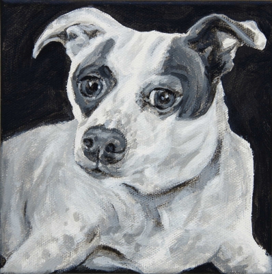 Candy, 2019, black and white acrylic on canvas, 6 x 6”, Elizabeth Lisa Petrulis
