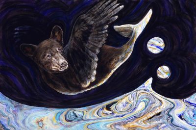 Pestiferursus, a winged spoiler, 2025, acrylic on canvas, 24 x 36”, Elizabeth Lisa Petrulis