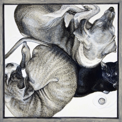 “Constellation,” 2022, acrylic paint pens on paper,  @48” square, Elizabeth Lisa Petrulis