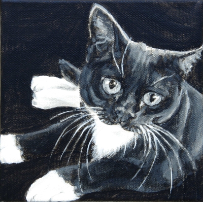 Melvin, 2019, black and white acrylic on canvas, 6" x 6", Elizabeth Lisa Petrulis, (Private Collection South Carolina)