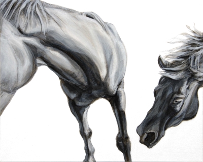 Nibble, 2019, black and white acrylic on canvas, 16 x 20”, Elizabeth Lisa Petrulis.