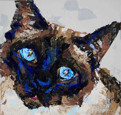 Siamese cat, 2021, acrylic on board, approx.. 6 x 6”, Elizabeth Lisa Petrulis, (Private Collection Florida)