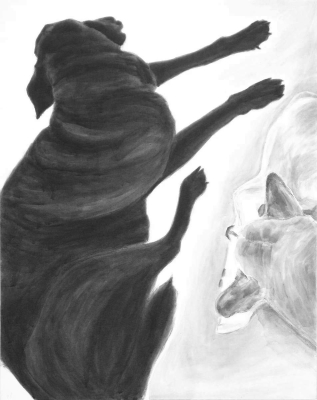Away, 2014-15, (Dog Studies, Limbs), acrylic on canvas , 30" x  24", Elizabeth Lisa Petrulis.                  