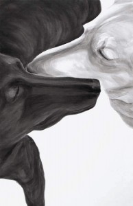Brothers, 2013,  Dog Studies, Original Series, black acrylic on prepared canvas, 36" x 24", Elizabeth Lisa Petrulis                           