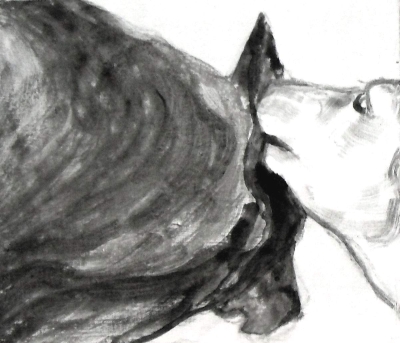 Lick, 2013,  Dog Studies, Original Series, black acrylic on board, 4  7/8” x 5  5/8”, Elizabeth Lisa Petrulis (Private Collection)                             