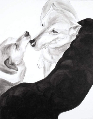 Round up, 2013-14, Dog Studies, Original Series, black acrylic on canvas, 30" x 24", Elizabeth Lisa Petrulis (Private Collection, Terre Haute, IN)           