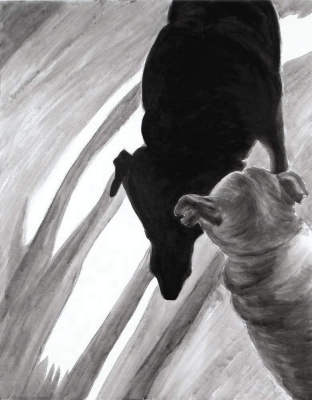 Shadow Legs, 2013 reworked 2014, Dog Studies, Original Series, black acrylic on canvas, 30 ½" x 24", Elizabeth Lisa Petrulis                              