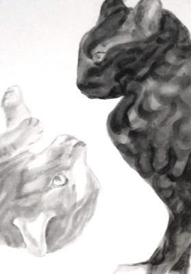 Strife,  2013, Dog Studies, Original Series, black acrylic on paper 12 x 9", Elizabeth Lisa Petrulis (Private Collection, Springport, IN)     