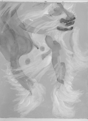 Study Max Chest grey, 2015, (Dog Studies, Max), acrylic on paper, 6” x 4 ½”, Elizabeth Lisa Petrulis.                